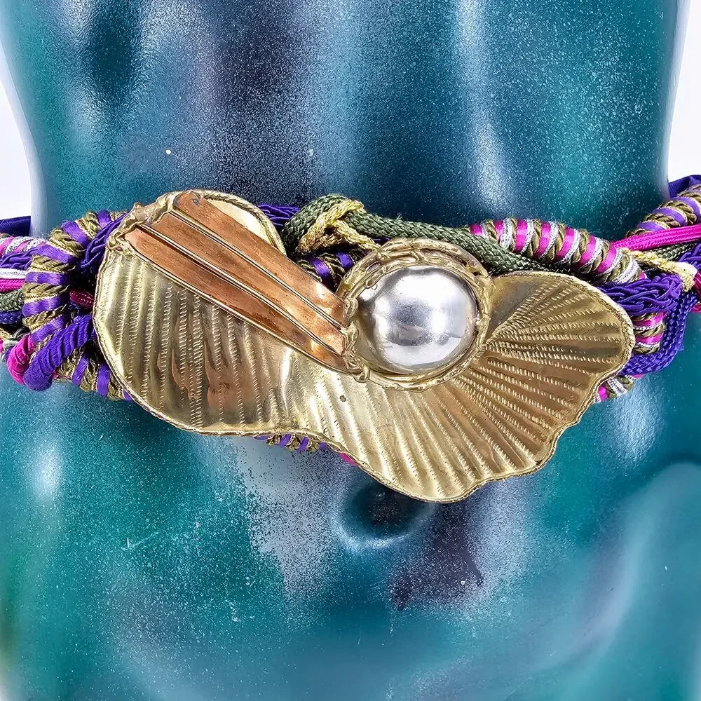 Vintage 70s 80s Braided Raffia Cording High Waisted Mermaidcore Cinch Belt OS